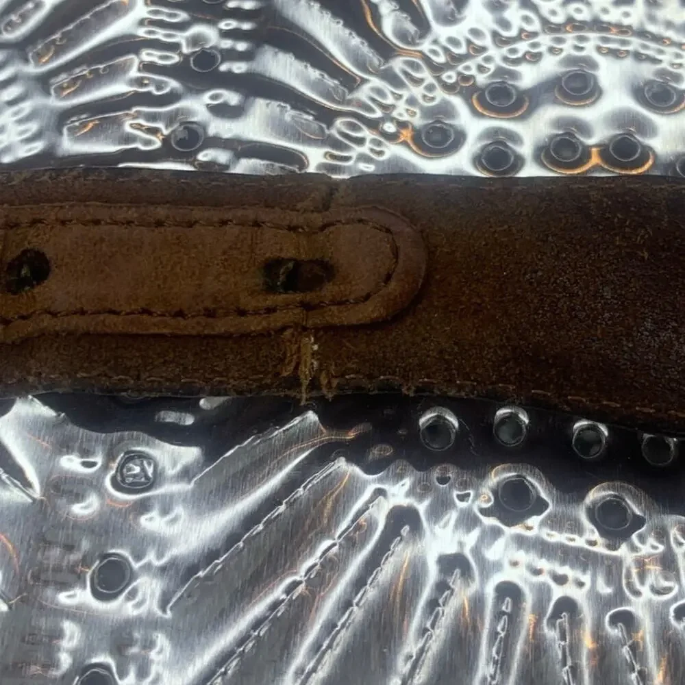 Onyx by Brighton Belt Leather Large Studded Golfer Conches Brown Silver Buckle